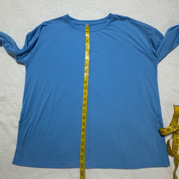 Garnet Hill Women Large Blue Side Slits Lagenlook Long Sleeve T-Shirt Pullover - Picture 6 of 8